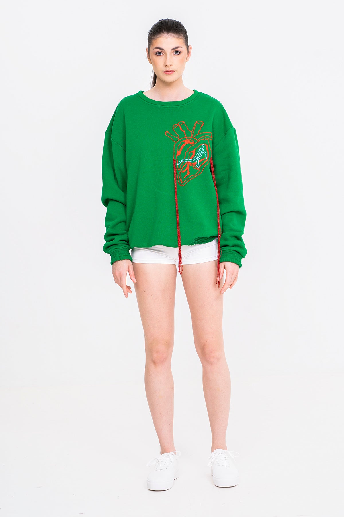 Oversize Heart Green Crewneck - Oscar Mendoza