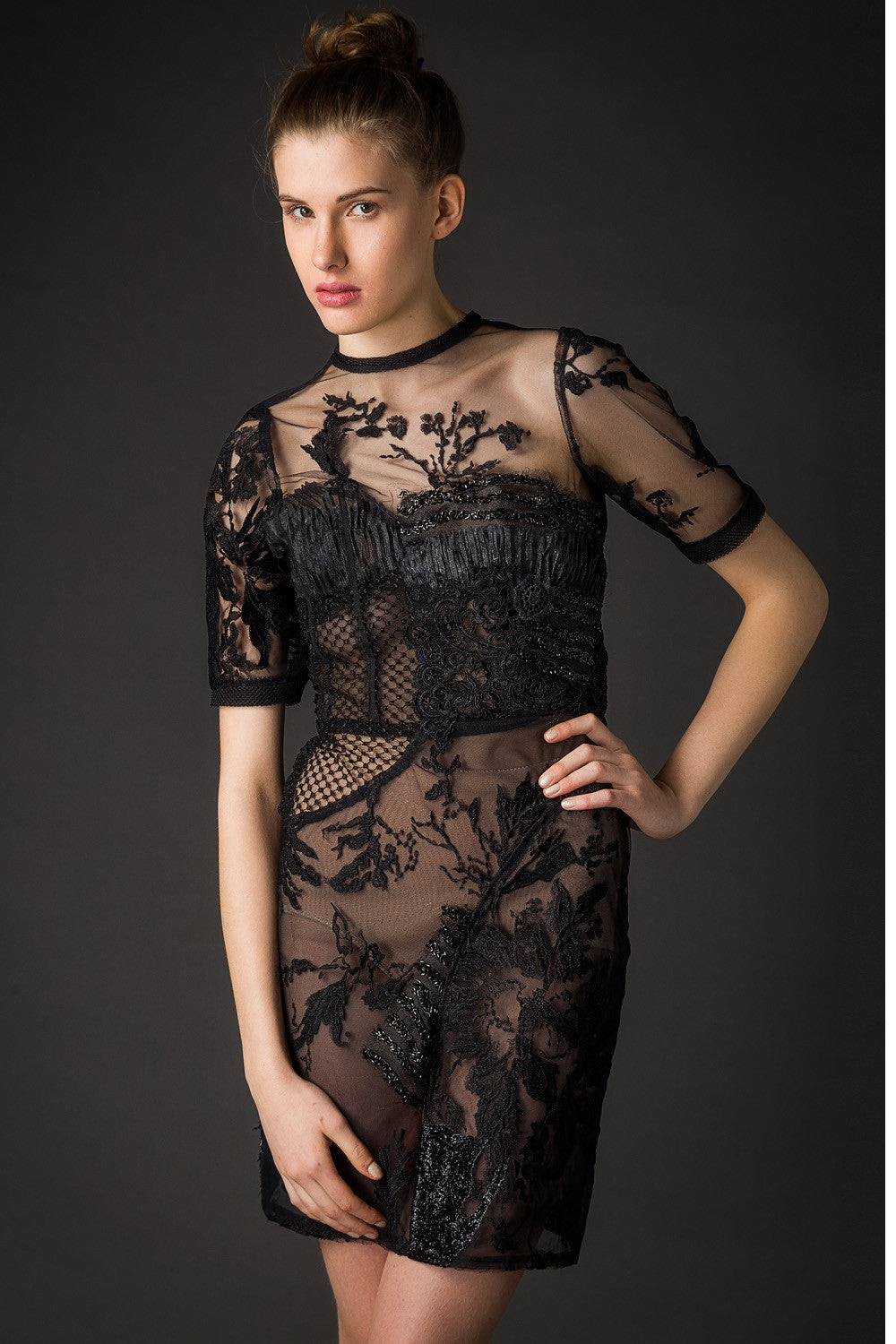 Sandra - Black Embroidered Couture Dress - Oscar Mendoza