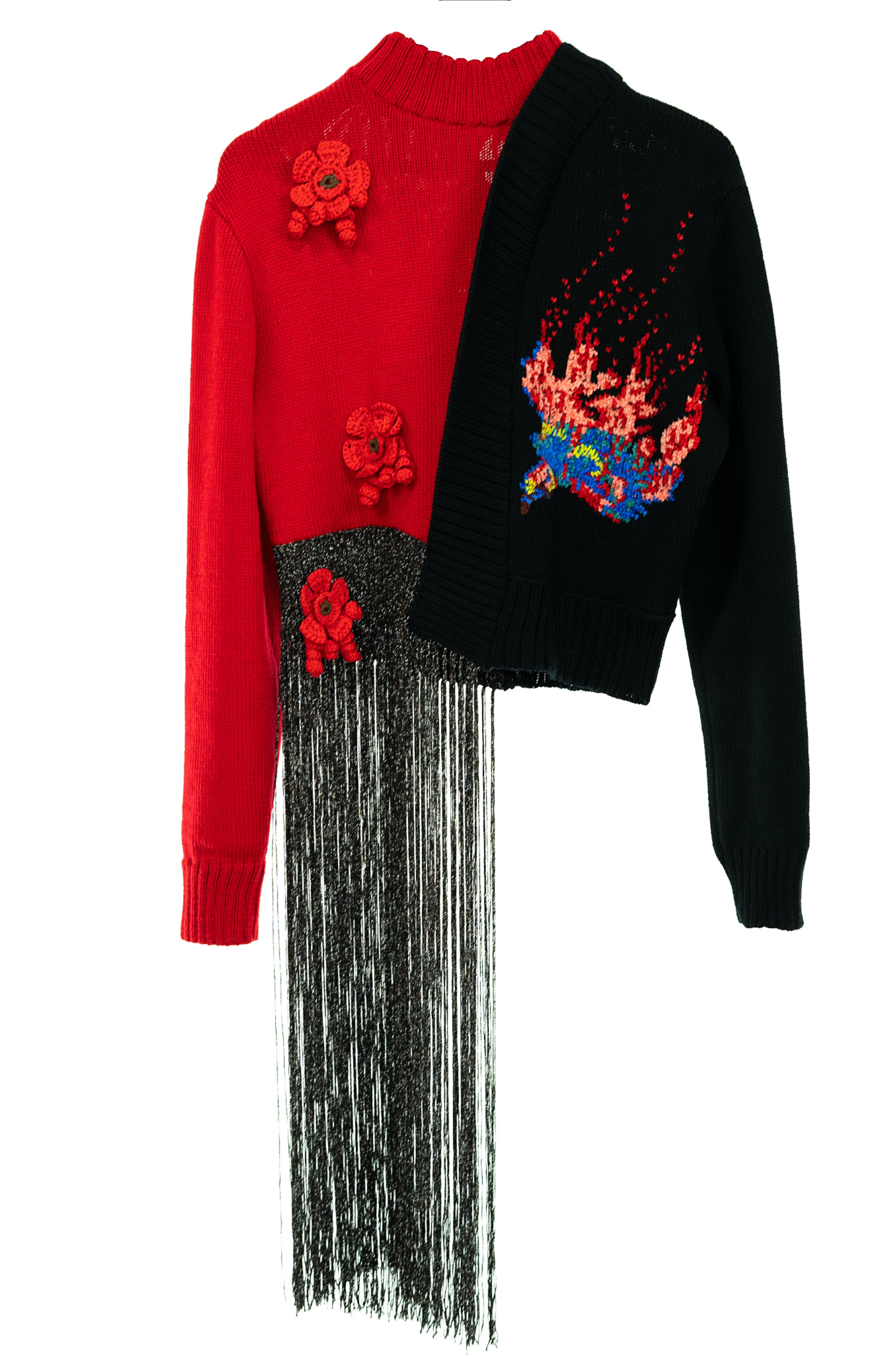 EZOTERIA - PHOENIX HANDCRAFTED SWEATER - Merinos Wool Sweater with Crocheted flowers and embroidery - Oscar Mendoza