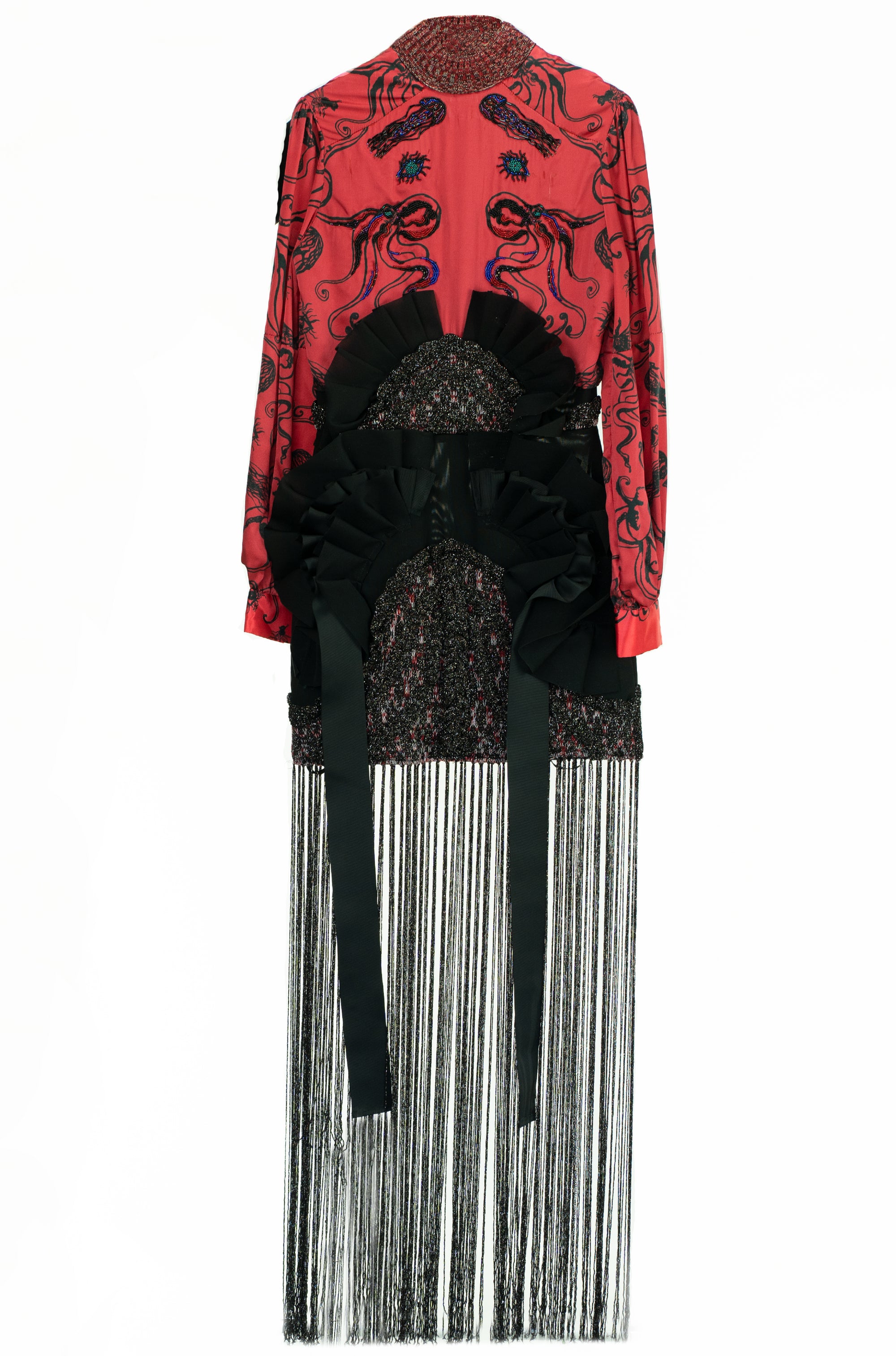 EZOTERIA - Octopod Beaded Embroidery Dress with Knitted Twists and Hem Fringes - Oscar Mendoza