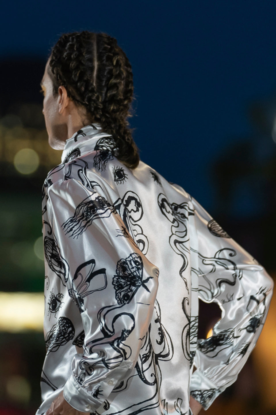 EZOTERIA - Full Octopod and Beast Print on Luxurious Long Tie Collar White Satin Dress-ShIrt - Oscar Mendoza